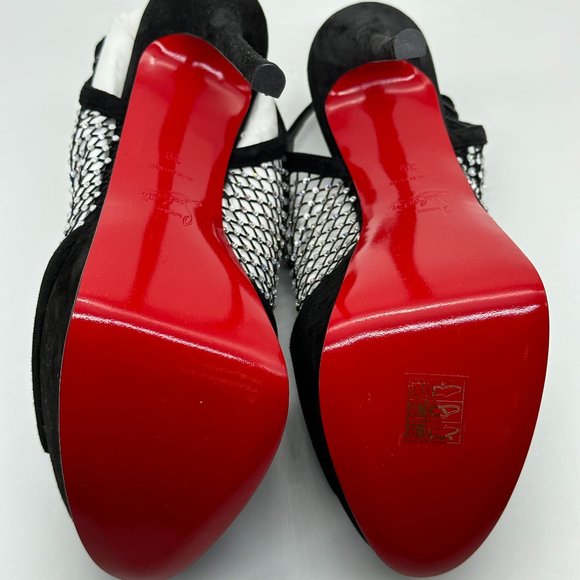 Christian Louboutin PLOUGESTA ALTA STRASS Fishnet Heels Pump Shoes Sandal - Picture 14 of 16